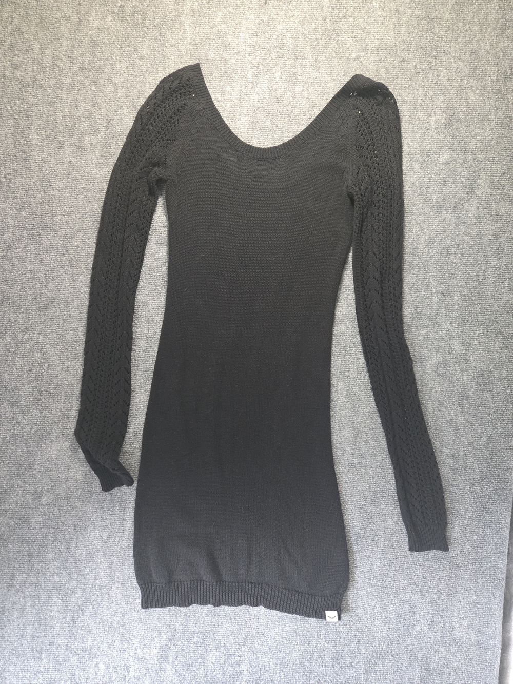 Roxy/ Stretchy Black Knit Long-Sleeve Sweater Dress